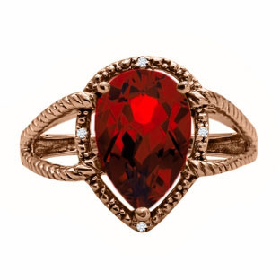 Diamond Pear Shaped Garnet Gemstone Rose Gold Ring