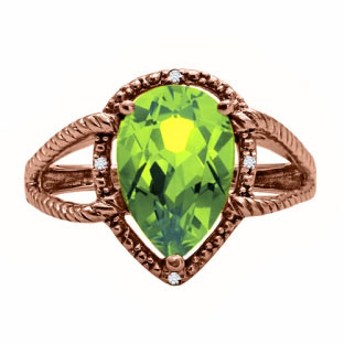 Diamond Pear Shaped Peridot Gemstone Rose Gold Ring