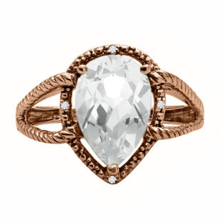 Diamond Pear Shaped White Topaz Gemstone Rose Gold Ring