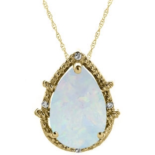 Diamond Pear Shaped Opal Gemstone Yellow Gold Pendant