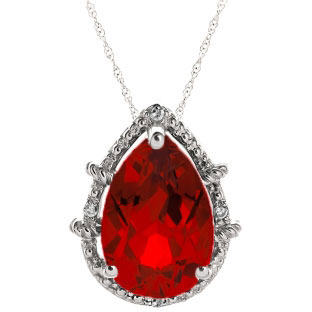 Diamond Pear Shaped Ruby Gemstone White Gold Pendant