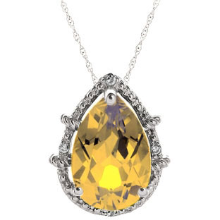 Diamond Pear Shaped Citrine Gemstone Sterling Silver Pendant