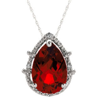 Diamond Pear Shaped Garnet Gemstone White Gold Pendant