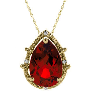Diamond Pear Shaped Garnet Gemstone Yellow Gold Pendant