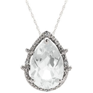 Diamond Pear Shaped White Topaz Gemstone White Gold Pendant