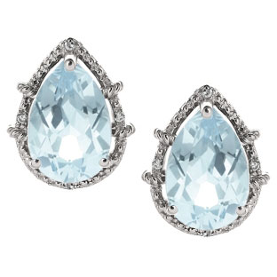 Diamond Pear Shaped Aquamarine Gemstone Sterling Silver Stud Earrings