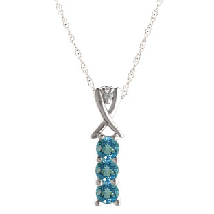 3 Stone Round Cut Blue Topaz Gemstone Diamond White Gold Pendant