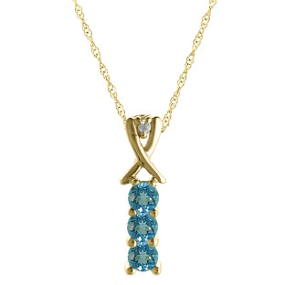 3 Stone Round Cut Blue Topaz Gemstone Diamond Yellow Gold Pendant
