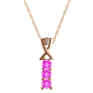 3 Stone Round Cut Pink Sapphire Gemstone Diamond Rose Gold Pendant