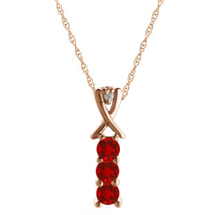 3 Stone Round Cut Ruby Gemstone Diamond Rose Gold Pendant