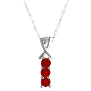 3 Stone Round Cut Ruby Gemstone Diamond Sterling Silver Pendant