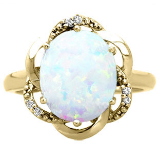 Bold Oval Cut Opal Gemstone Diamond Yellow Gold Ring