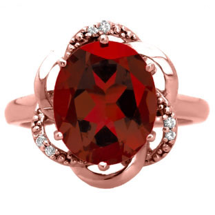 Bold Oval Cut Garnet Gemstone Diamond Rose Gold Ring
