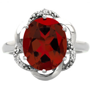 Bold Oval Cut Garnet Gemstone Diamond Sterling Silver Ring