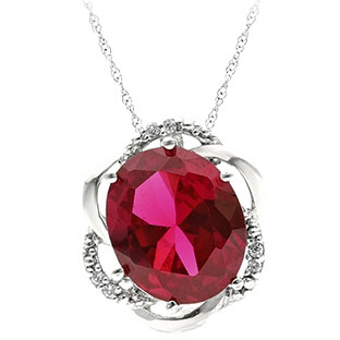 Bold Oval Cut Ruby Gemstone Diamond White Gold Pendant
