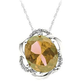 Bold Oval Cut Citrine Gemstone Diamond White Gold Pendant