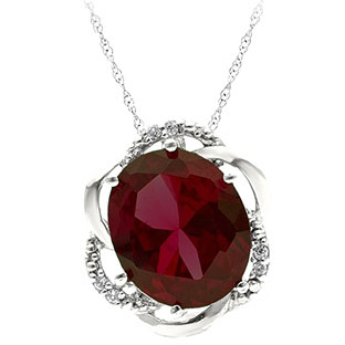 Bold Oval Cut Garnet Gemstone Diamond White Gold Pendant