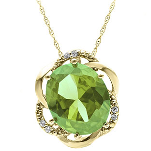 Bold Oval Cut Peridot Gemstone Diamond Yellow Gold Pendant