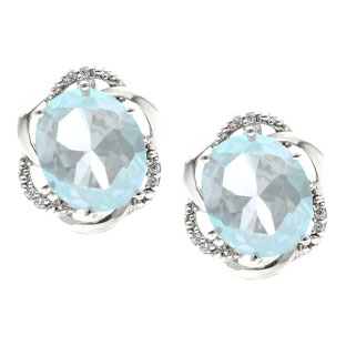 Bold Oval Cut Aquamarine Gemstone Diamond White Gold Earrings