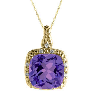 Cushion Cut Amethyst February Gemstone Yellow Gold Diamond Braided Pendant