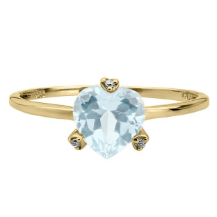 Simple Heart Shaped Aquamarine Gemstone Diamond Yellow Gold Ring
