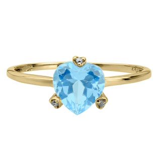 Simple Heart Shaped Blue Topaz Gemstone Diamond Yellow Gold Ring
