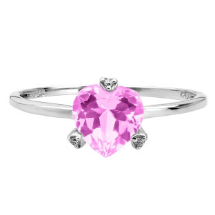 Simple Heart Shaped Pink Sapphire Gemstone Diamond White Gold Ring