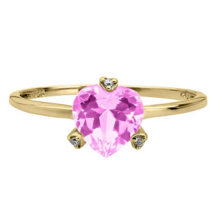 Heart Shaped Pink Sapphire Gemstone Diamond Yellow Gold Ring