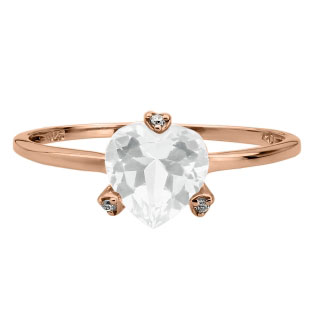 Simple Heart Shaped White Topaz Gemstone Diamond Rose Gold Ring