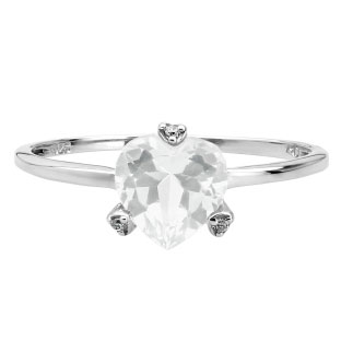 Simple Heart Shaped White Topaz Gemstone Diamond White Gold Ring