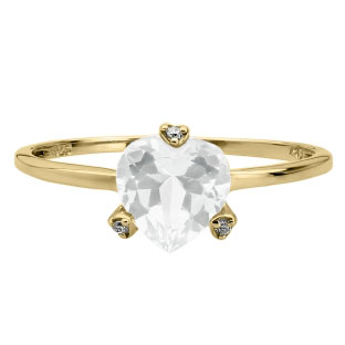 Simple Heart Shaped White Topaz Gemstone Diamond Yellow Gold Ring