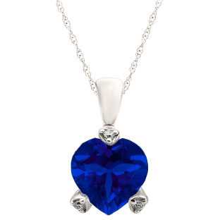 Simple Heart Shaped Blue Sapphire Gemstone Diamond White Gold Pendant