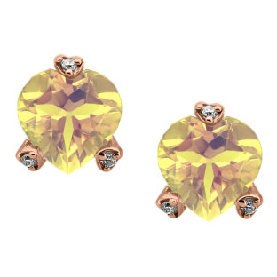 Simple Heart Shaped Citrine Gemstone Diamond Rose Gold Earrings