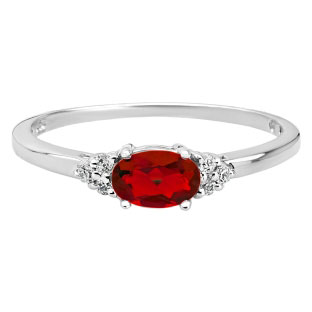 Petite Oval Cut Ruby Gemstone Diamond Sterling Silver Ring