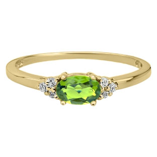 Petite Oval Cut Peridot Gemstone Diamond Yellow Gold Ring