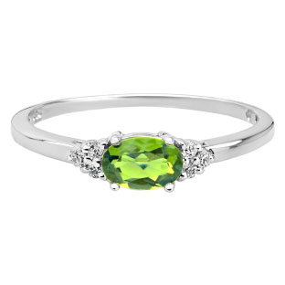 Petite Oval Cut Peridot Gemstone Diamond Sterling Silver Ring