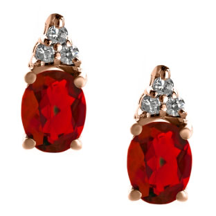Petite Oval Cut Ruby Gemstone Diamond Rose Gold Stud Earrings