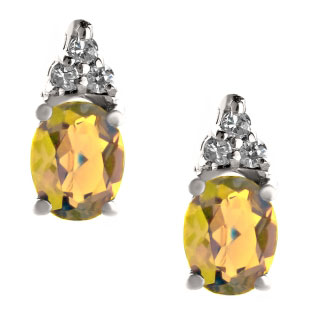 Petite Oval Cut Citrine Gemstone Diamond Sterling Silver Stud Earrings