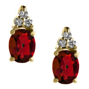 Petite Oval Cut Garnet Gemstone Diamond Yellow Gold Stud Earrings