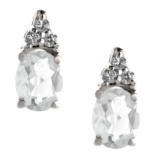 Petite Oval Cut White Topaz Gemstone Diamond White Gold Stud Earrings