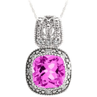 Cushion-Cut Pink Sapphire White Gold Diamond Filigree Vintage Style Pendant