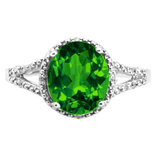 Simple Oval Cut Emerald Diamond Sterling Silver Ring For Women