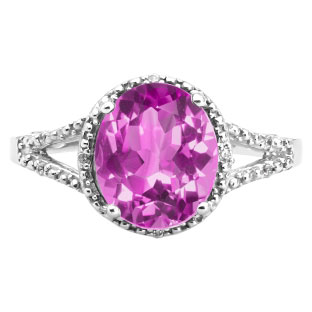 Simple Oval Cut Pink Sapphire Diamond Sterling Silver Ring For Women