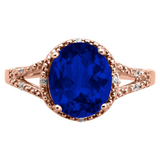 Simple Oval Cut Blue Sapphire Diamond Rose Gold Ring For Women