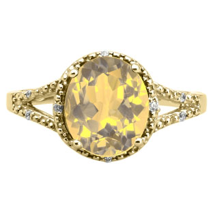 Simple Oval Cut Citrine Diamond Yellow Gold Ring For Women