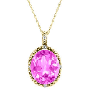Simple Oval Cut Pink Sapphire Diamond Yellow Gold Pendant For Women