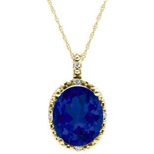 Simple Oval Cut Blue Sapphire Diamond Yellow Gold Pendant For Women