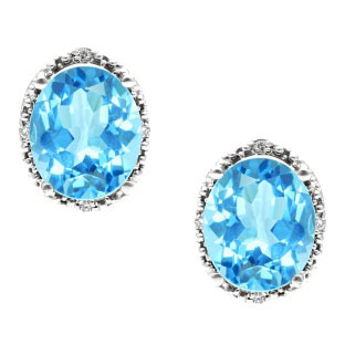 Simple Oval Cut Blue Topaz Diamond White Gold Stud Earrings For Women