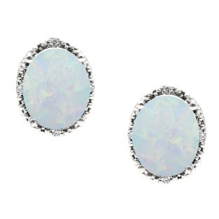 Simple Oval Cut Opal Diamond Sterling Silver Stud Earrings For Women