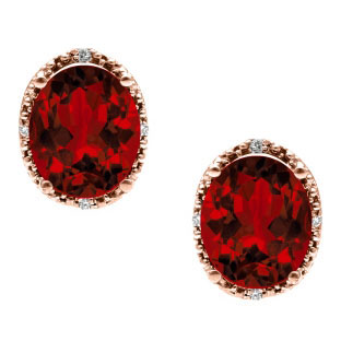 Simple Oval Cut Garnet Diamond Rose Gold Stud Earrings For Women